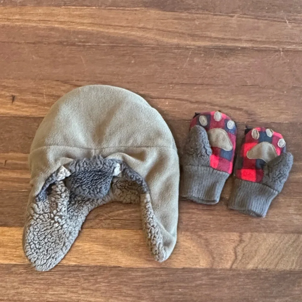 3/$15 GAP Baby Bear Trapper Hat & Matching Mittens Set Size XS/S 12-24 Months